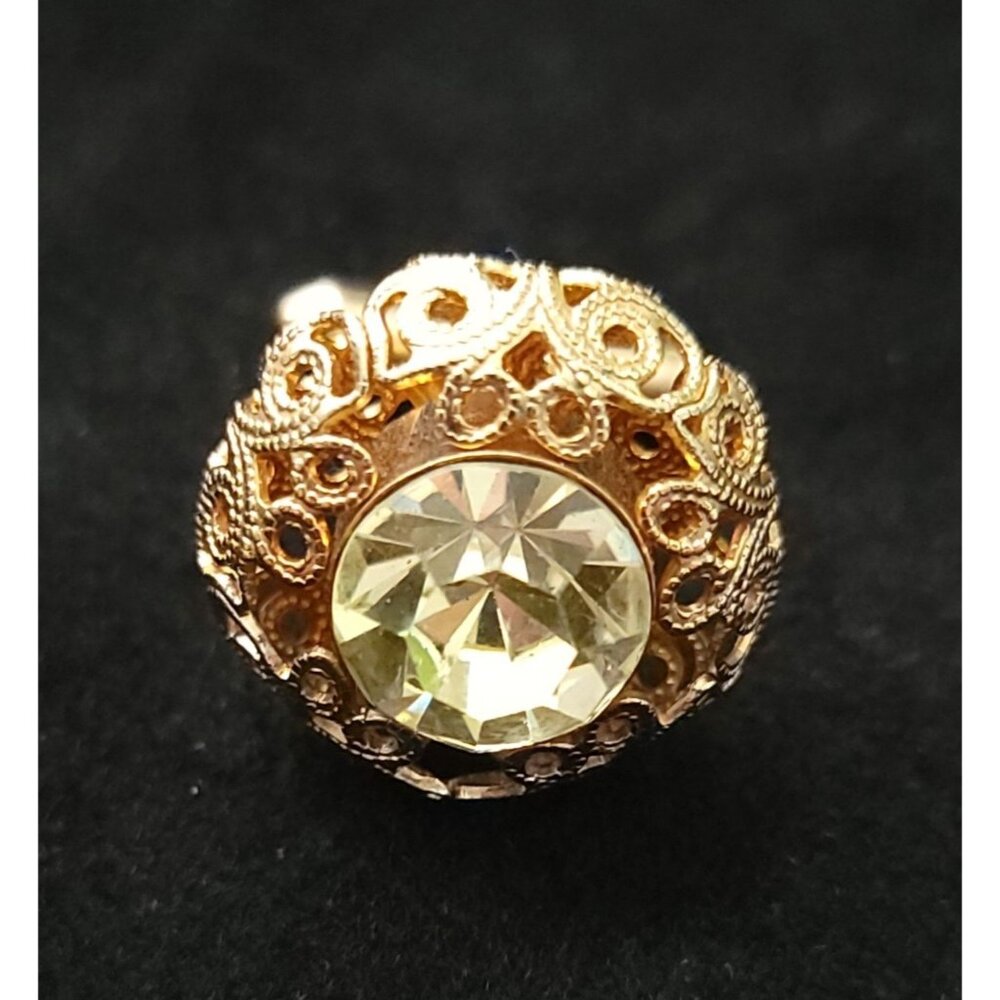 Vintage Tivoli Gold-Tone Filigree Cufflinks With Yellow Rhinestones In Original - Picture 3 of 11